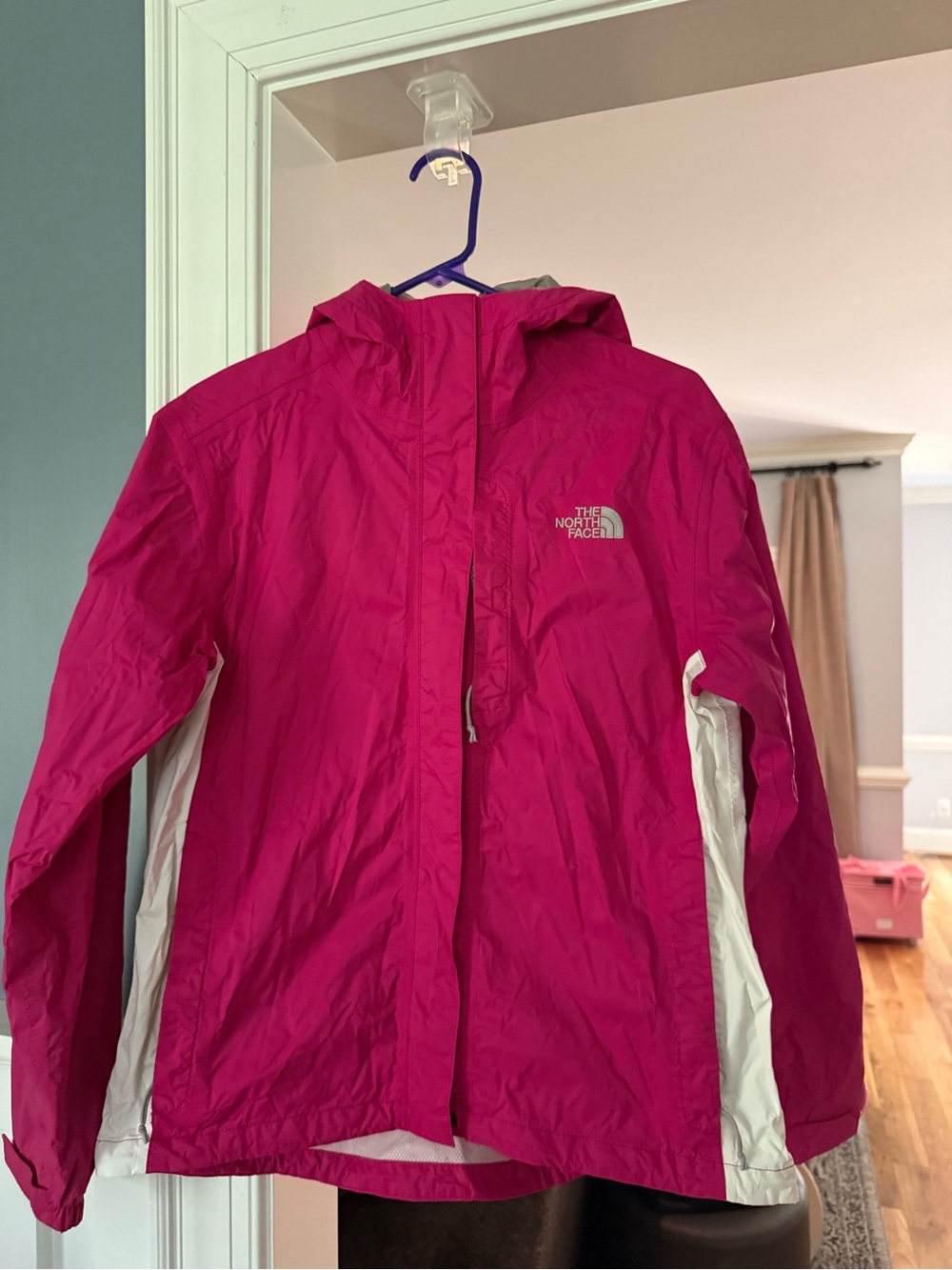 The North Face Magenta Hooded Kids' Rain Shell with White Panels